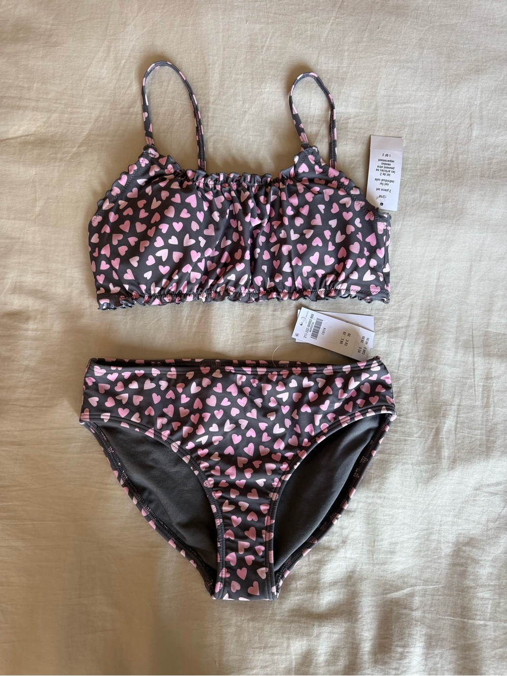 abercrombie kids Gray Bikini Set with Pink Heart Print